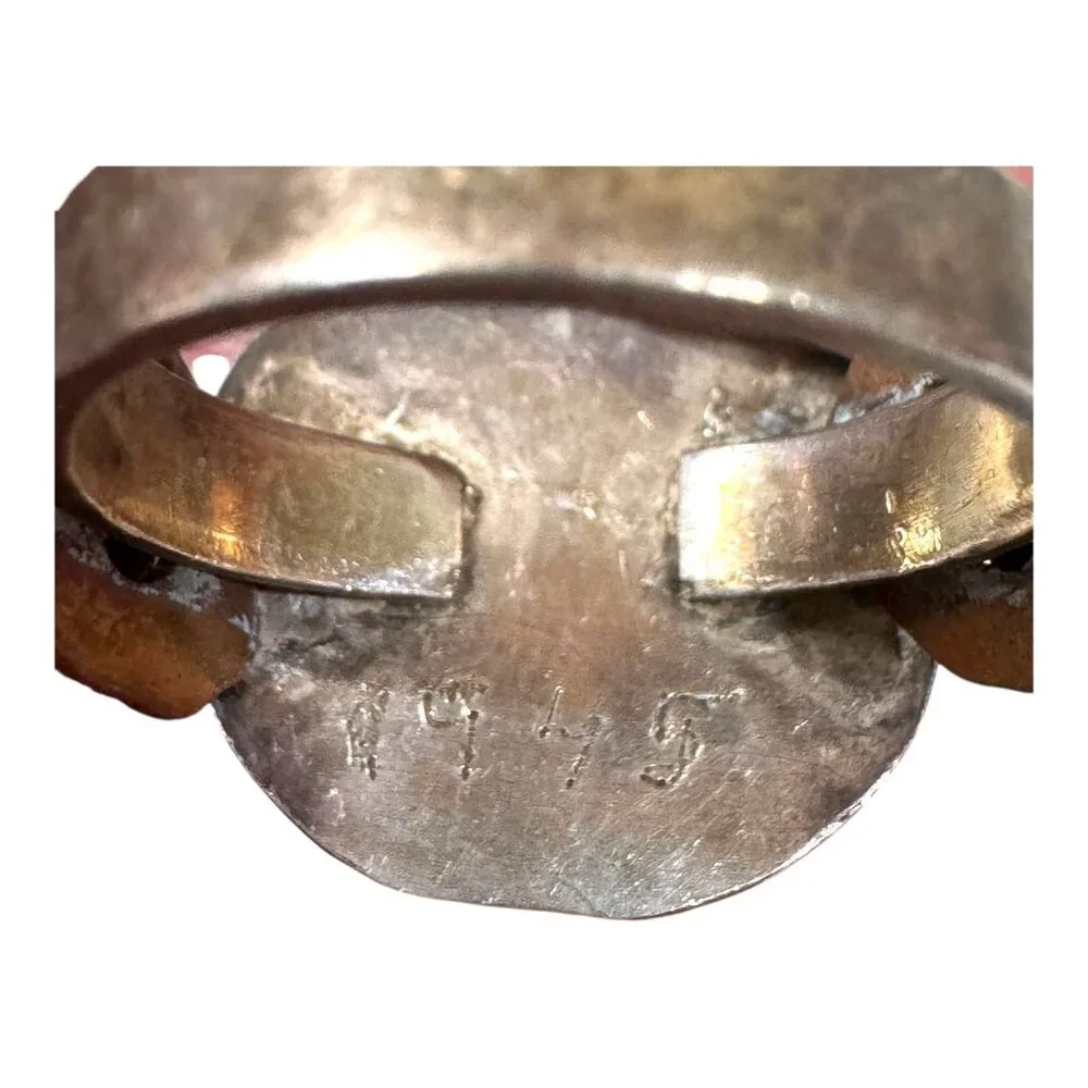 Antique 1945 Arts Crafts Operculum Sterling Silver Ring Size 7 Vintage Handmade - Picture 7 of 11